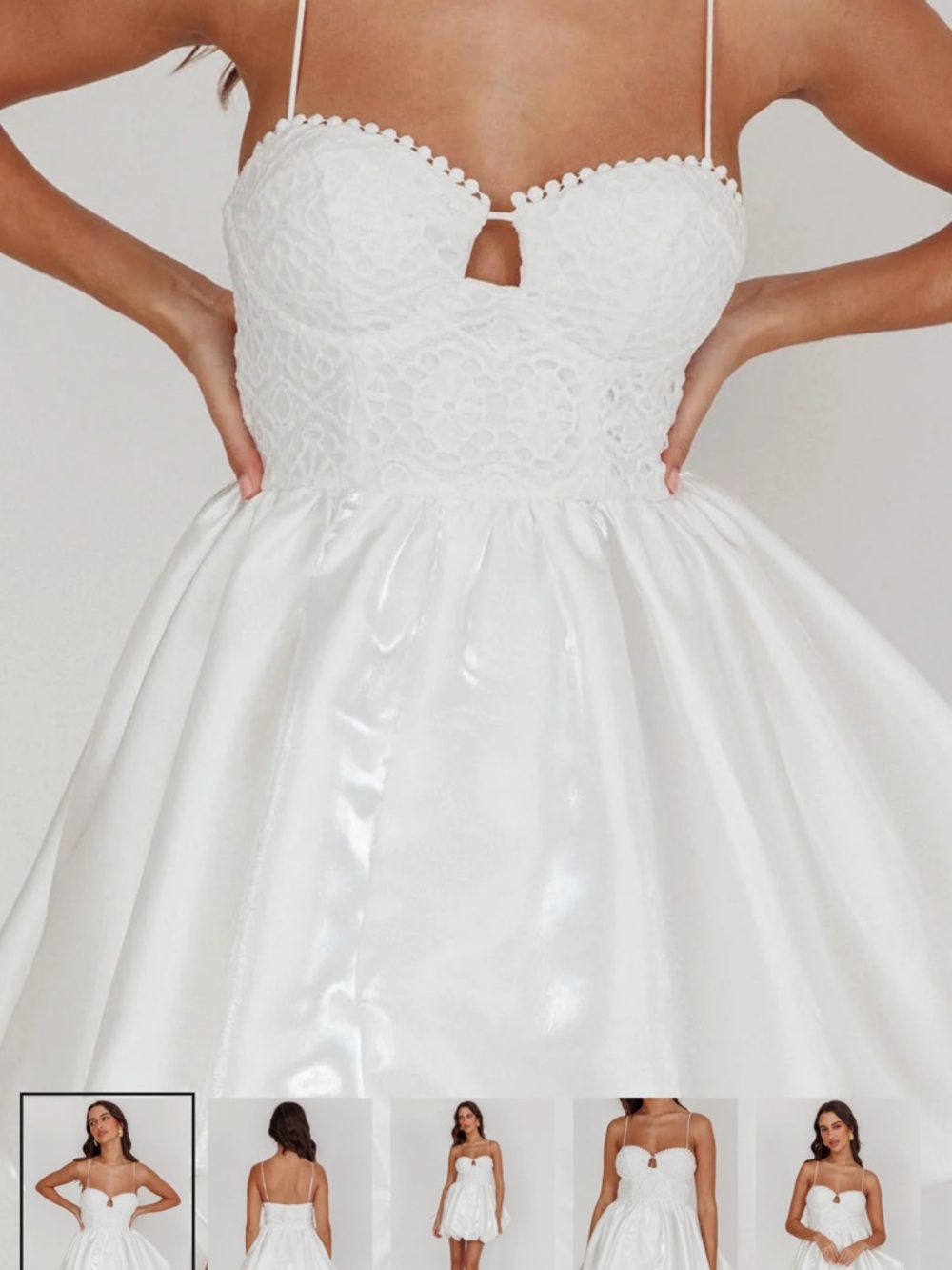 Selfie Leslie White Lace Bustier Satin Mini Dress
